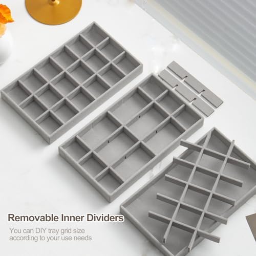 SPAKOWN Stackable Jewelry Organizer Trays for Drawer Set of 8 - Grey - Image 3