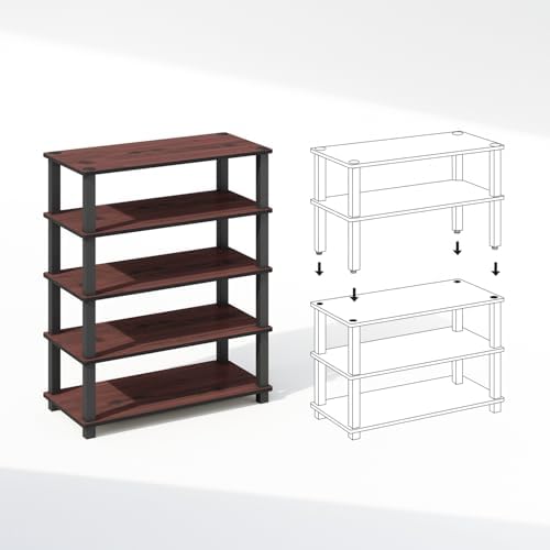 Furinno Turn-S-Tube Storage Shelves Set of 2, 3-Tier Stackable Standing Shelf, Open Corner Shelf, for Organization and Storage, Living Room, Garage, Home Office, Dark Cherry - Image 4
