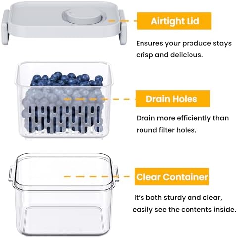 vacane Produce Saver, Fruit Storage Containers Produce Containers Berry Containers with Colanders, 3.8 Cup - Image 6