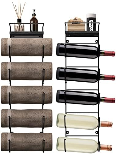 Sorbus Wall Towel Rack, 5-Tier Wood Shelf, Wall Mounted (Black) - Image 6