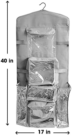 Wrapping Paper Storage Hanging Over the Door Wrapping Paper Organizer Store Gift Wrap Gift Bags Ribbon Bows and Accessories 40”x17” Fits Long 40 Inch Rolls Double Sided Clear PVC Bag (Gray) - Image 3