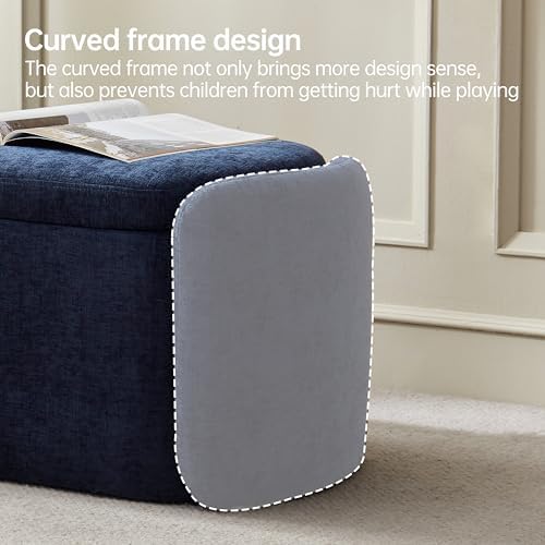 VKNOW Storage Bench, Upholstered Storage Ottoman Bench with Hinge, Navy - Image 4