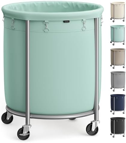 SONGMICS Laundry Basket, Rolling Steel Frame with 2 Locking Wheels, 190 L by SONGMICSbySONGMICSHOME