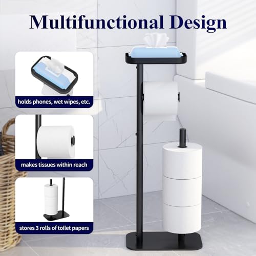 Kitsure Metal Toilet Paper Holder Free Standing, Medium - 2 Pack, Black - Image 6