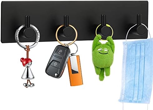 Picowe Key Holder for Wall Decorative, Adhesive Stainless Steel Key Hooks, Key Hanger Key Organizer for Wall, Towel Hook Coat Hanger for Entryway Hallway Kitchen(Four Rows,Black 1PCS) by Picowe