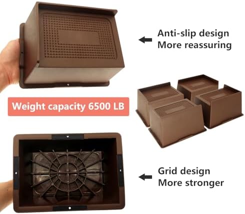 8 Pack Dark Brown Bed Risers 4 inch Heavy Duty, Furniture Risers - Image 3