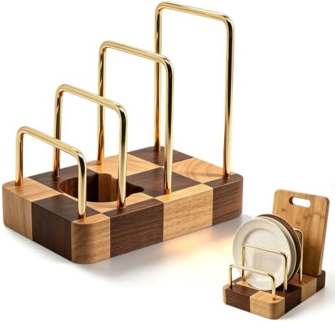 Chopping Board Rack with Rubberwood Base – 3 Slot Wood Cutting Board Holder by Oxmidud