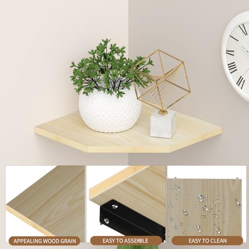 JJL Corner Shelves, 12 Inch Corner Shelf Wall Mounted with Wire Hole, 2 Tier 13.3 Inch Deep Wooden Corner Hanging Shelving for Wall Storage, for Speaker, Cable Box, Light White - Image 6