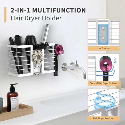 FUNKYLEE 3-in-1 Universal Hair Tool Organizer Wall Mount, White - Image 3
