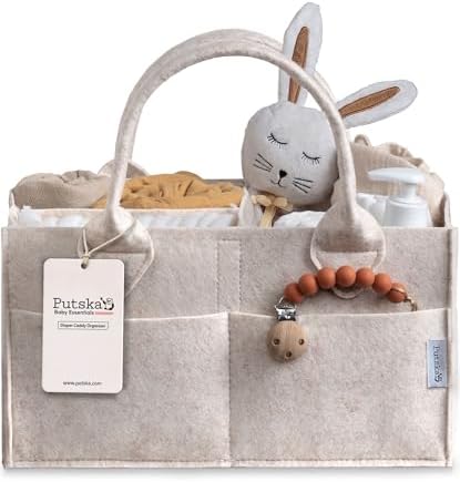 PUTSKA Baby Diaper Caddy Organizer, Felt Nursery Basket, Mocha, Large by Putska