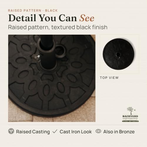 Backyard Expressions 20 lb Round Patio Umbrella Base – Heavy Duty Resin-Coated Calcium Carbonate Stand with Adjustable Pole Adapters Fits 1.5"–2" Poles, Weather-Resistant, Black Finish - Image 4
