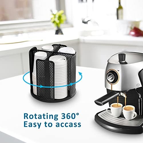 Cup and Lid Organizer Cup Dispenser Coffee Cup Organizer Paper Cup Holder Rotating for Bathroom, Restaurant, Break Room, Coffee Station, Bar, Buffet, Kitchen Cabinet, Countertop,4 Compartment - Image 2