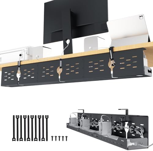 Univivi Under Desk Cable Management Tray, Cable Management, 48 inch, Black by Univivi