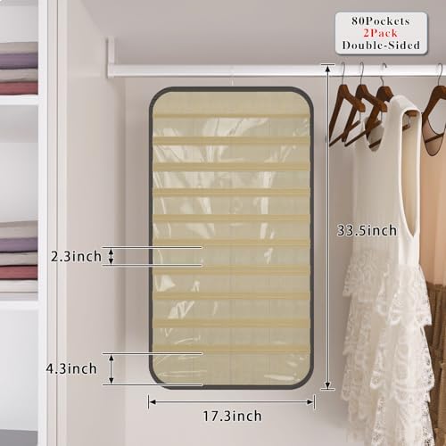 Hanging Jewelry Organizer, 80-Pocket Double-Sided Storage, 2-Pack, Black and Beige - Image 2