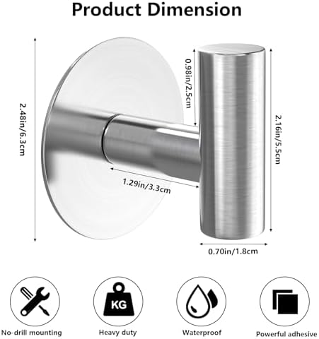 Heavy Duty Self-Adhesive Coat Hooks, Stainless Steel Towel Hooks for Bags, Towels, Robes, Hats, Aprons – No Drill Bathroom, Kitchen, Hotel Wall Hooks (Silver, 4 Pack) - Image 2