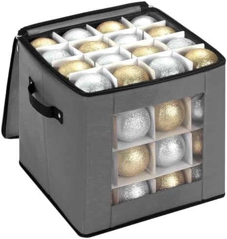 DIMESHY Christmas Ornament Storage Box Holds 64 Holiday Decorations,GRAY by DIMESHY