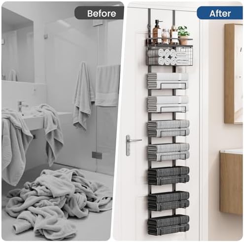 Aetyord Towel Racks for Bathroom Over The Door Towel Racks Towel Storage Organizer with Metal Shelf Basket for Bathroom Rv Camper (9-Tier Black) - Image 5