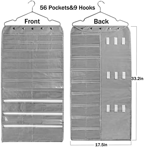 BB Brotrade Hanging Jewelry Organizer,Accessories Organizer,56 Pocket Organizer for Holding Jewelries (Grey-56 Pockets) - Image 5