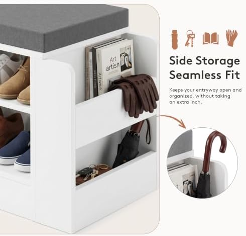 Farmhouse Shoe Storage Bench with 3-in-1 Entryway Storage & Padded Seat - Image 4