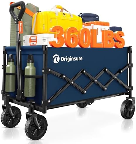 Originsure 110L Portable Collapsible Wagon Cart, 360lbs Heavy Duty, Blue by Unknown