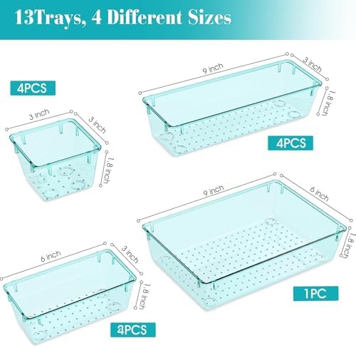 13 PCS Plastic Drawer Organizers Set, 4 Size Desk Drawer Organizer Trays - Image 2