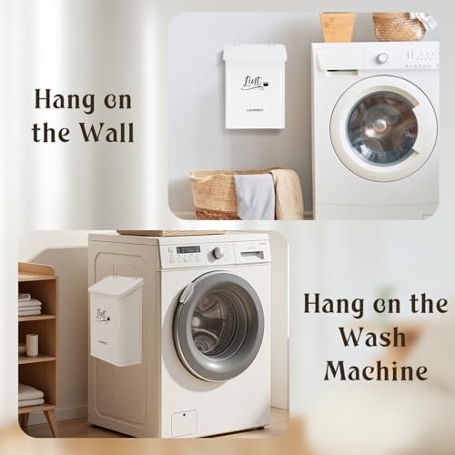 Magnetic Lint Bin for Laundry Room with Brush & Hook - Large Laundry Organizer and Storage, Wall Mounted Trash Can with Lid, Space-Saving Dryer Lint Holder Laundry Room Decor, White - Image 6