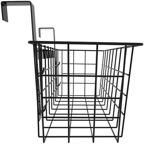 MaraFansie Basket with Hook, Grid Storage Basket, Over the Cabinet Door Organizer, Wire Hanging Basket with Hook Over the Railing, Under Sink Kitchen Cabinet, Pantry, Bathroom, Black, 4 Pack - Image 7
