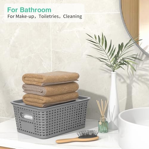 8 Pack Plastic Storage Baskets,Grey Stackable Bins with Lid - Image 6