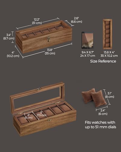 SONGMICS 6-Slot Wooden Watch Box, Display Case with Large Glass Lid - Image 3