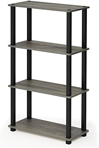Furinno TURN-S-TUBE Storage Shelves, 4-Tier Book Shelf, Corner Shelf, Toolless Open Shelves, for Organization and Storage, Living Room, Garage, Home Office, French Oak by Furinno-FitsYourSpaceFitsYourBudget