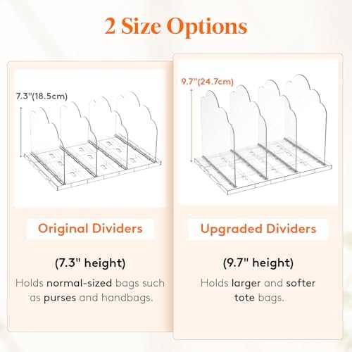 Lifewit Purse Organizer for Closet, 9.7" Tall Clear Handbag Shelf Dividers - Image 2