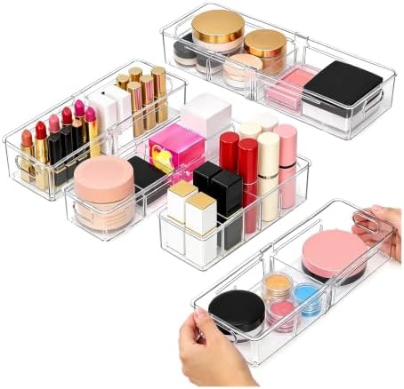 BLULEE Bathroom Drawer Organizer Trays,Clear Makeup Bins,8 Pack by BLULEE
