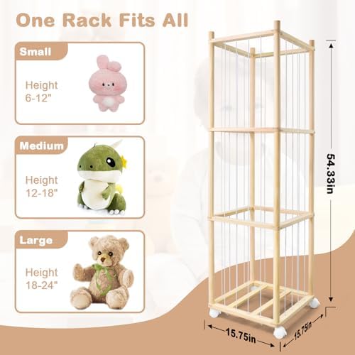 Stuffed Animal Storage, Wood Stuffed Animal Zoo Storage with Brake Wheels, Space Save Toy Organizer, Large Capacity Stuffed Animal Holder, Perfect for Nursery Playroom Kidroom Bedroom-54.3 Inch - Image 6