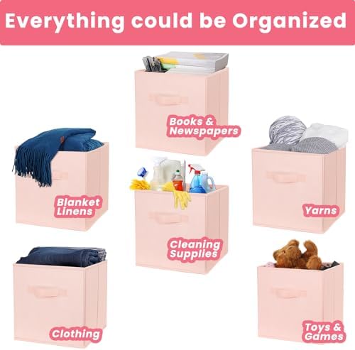Criusia Storage Cubes- 11 Inch Cube Storage Bins for Organizing Shelves - Nursery Closet Organization Bins for Clothes Blanket - 10 Pack Collapsible Decorative Storage Box for Magazines (Pink) - Image 5