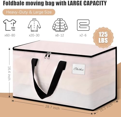 NATURELUX Heavy Duty Moving Bags - Extra Large Packing Bags and Storage Totes, Collapsible and Foldable Option for Moving and Storage, Multicolored, 125 L - 6 Pack - Image 2