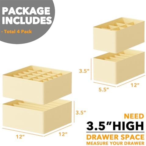 SpaceAid Underwear Drawer Organizer, 4 Pack Dresser Organizer Bins for Nursery, Closet Organization and Storage with Dividers for Baby Clothes Socks Bra Ties Scarf (Beige) - Image 3
