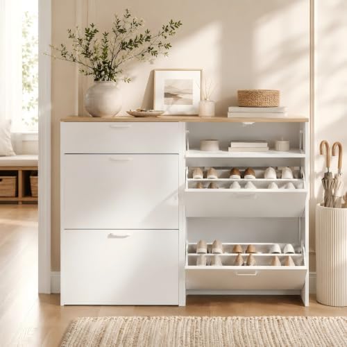 VINGLI Shoe Cabinet Storage for Entryway,White Small Narrow Shoe Rack,25" W - Image 3