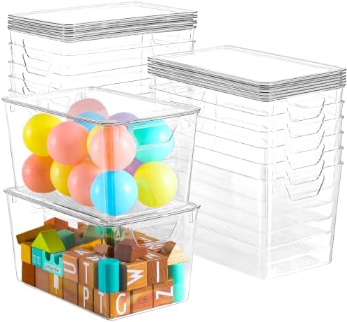 Freebat 12 Pack Clear Storage Bins with Lids, 7 Quart Pantry Organizer Bins by Freebat