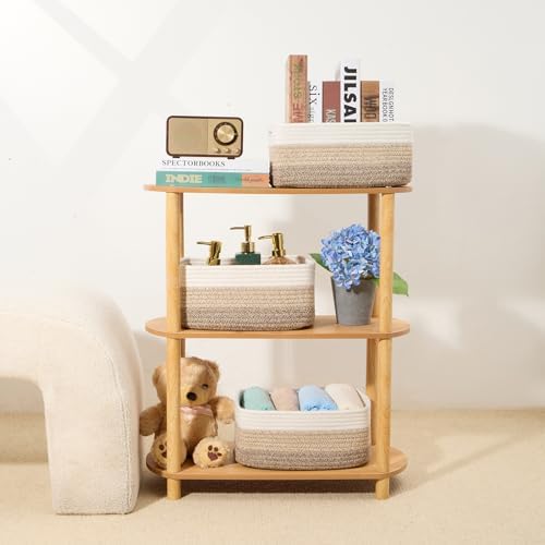 MiniArk Small Storage Baskets for Organizing | Closet Organizer Bins | Shelf Toy Basket | Woven Rope Baskets | Cube Decorative Box | Shallow Basket | 13x8.5x5.1” | 3 Packs Gradient Brown - Image 6