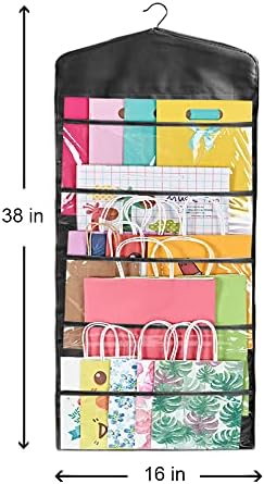 ProPik Hanging Double Sided Gift Bag Storage Organizer with Multiple Front and Back Pockets - Organize Your Gift Wrap, Tissue Paper, and Paper Bags 38 x 16 Inch PVC (Full Black) - Image 3