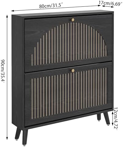 Fsbecl Shoe Storage Cabinet for Entryway with 2 Fluted Flip Drawers, Black - Image 2