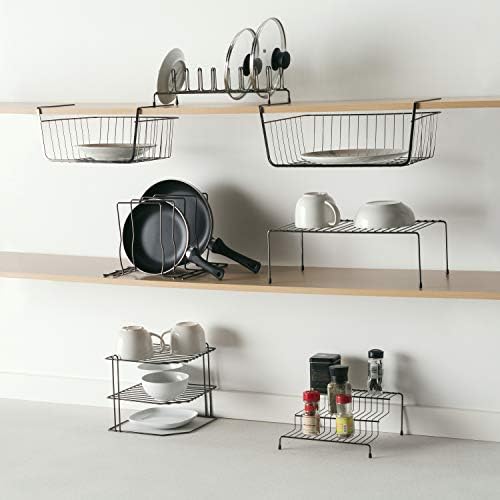 Under Shelf Steel Wire Basket Hanging Storage by Home Basics | Space Saver Slide-On Shelf Basket for Pantry, Cabinets, Closet - No Hardware Needed - Black Onyx - Image 5
