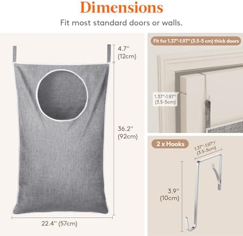 Lifewit 2 Pack Over Door Laundry Hamper, Collapsible Hanging, Light Gray - Image 2