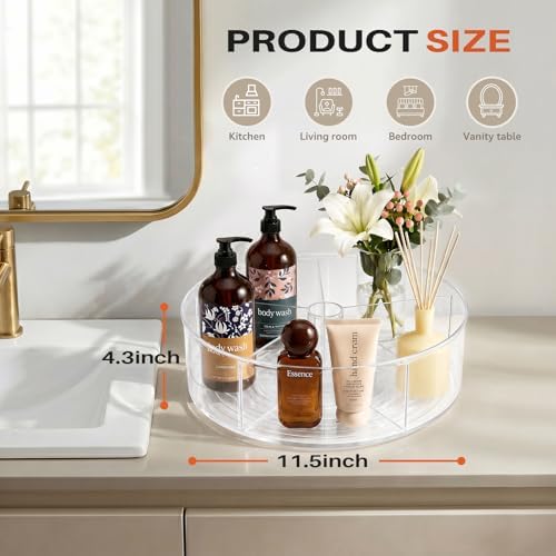 Divided Lazy Susan Turntable Organizer, 11.5" Clear Round Lazy Susan - Image 6
