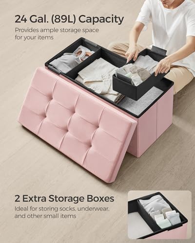SONGMICS Storage Ottoman Bench, 30 Inches Velvet Foldable Foot Rest - Image 5