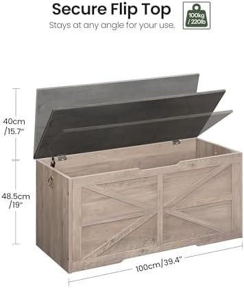 CHOEZON Storage Chest, 39.4" Wooden Storage Trunk, Retro Storage Bench with Safety Hinge, Toy Chest Storage, Farmhouse Style, for Bedroom, Living Room, Charcoal Gray and Greige MCW10HC - Image 3