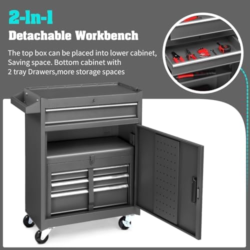 Winado 4-Drawer Rolling Tool Chest, 2-in-1 Large Storage Toolbox, Black - Image 2