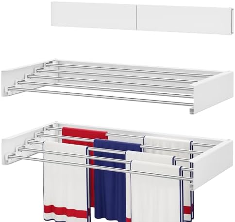 Wall Mounted Drying Rack 23.6", Foldable Laundry Drying Rack with Stainless Steel Rods, Retractable Laundry Space Saver for Indoor & Outdoor Use, Include Wall Template by DryingSolved