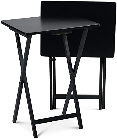 PJ Wood - Folding TV Tray Table Set of 2 - Black Collapsible Snack Tables - Image 5