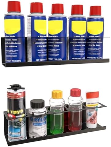 Riciakik 2 Pack Wall-Mounted Aerosol Spray Can Holder Storage Rack, Heavy-Duty Paint Bottle Organizer With 10 Holes, Black Spray Steel Rack for Garage, Shop, Home or Tool Trailer by Riciakik